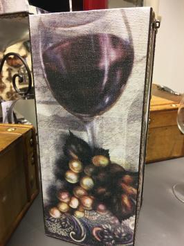 1 Holzkiste für eine Weinflasche, stehend, Holz mit Leinwandbild Wein + Traube